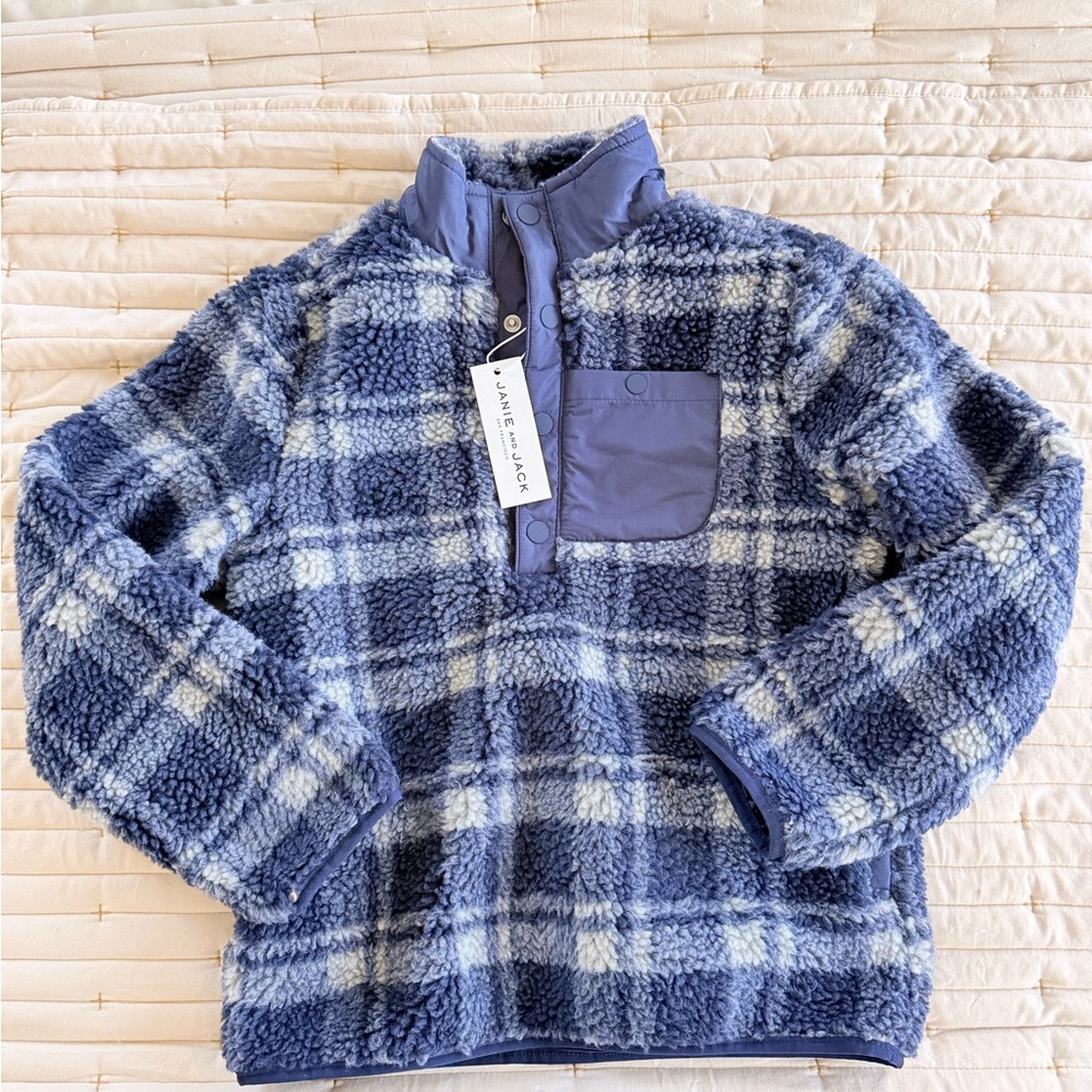 Janie and Jack Blue and White Plaid Puffer Jacket